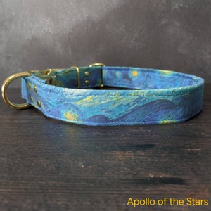 Starry Night Dog Collar | Van Gogh | Adjustable | Martingale Option | Fabric | Gift for Dog Lover | Moon Dog Collar | Star Dog Collar | Art