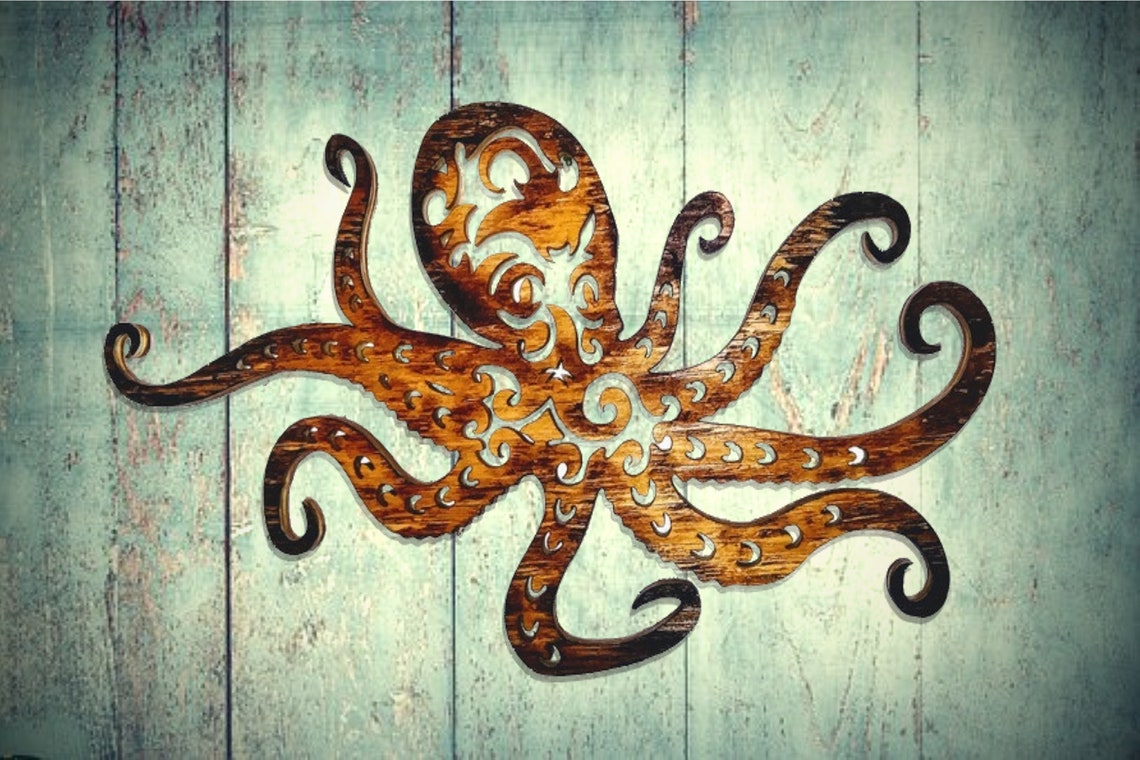 Octopus Wood Wall Art Wooden Nautical Decor Coastal Nursery Etsy