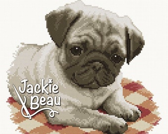 Pug dog - Jackie Beau - Cross-stitch pattern pdf download © Beau2stitch