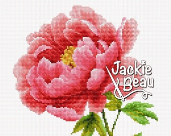 Pink peony - Jackie Beau cross-stitch pattern pdf-download © Beau2stitch