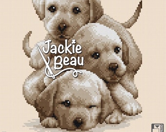 Young labradors - Jackie Beau cross-stitch pattern pdf-download © Beau2stitch