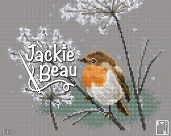 Robin in winter -  Jackie Beau Cross-stitch pattern PDF download © Beau2stitch