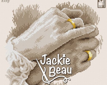 Wedding rings - Jackie Beau cross stitch pattern pdf download left and right version © Beau2stitch