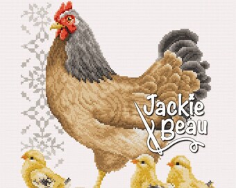 Chicken with chicks - Jackie Beau Cross-stitch pattern pdf-download © Beau2stitch