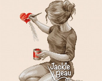 Enamored girl - Jackie Beau cross-stitch pattern pdf-download © Beau2stitch