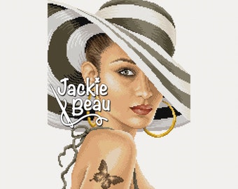 Lady with Summer Hat - Jackie Beau - Cross Stitch Pattern PDF Download © Beau2stitch