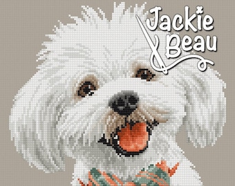 Maltese dog - Jackie Beau - Cross stitch pattern pdf download © Beau2stitch