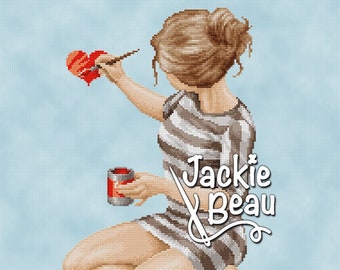 Enamored girl - Jackie Beau cross-stitch pattern pdf-download © Beau2stitch