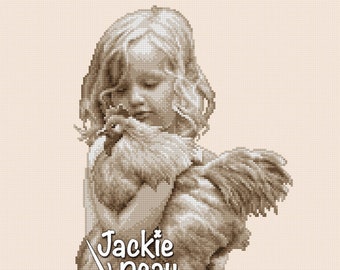 Girl with chicken - Jackie Beau cross-stitch pattern pdf-download © Beau2stitch