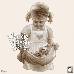 Girl with chicks - Jackie Beau cross-stitch pattern pdf-download © Beau2stitch