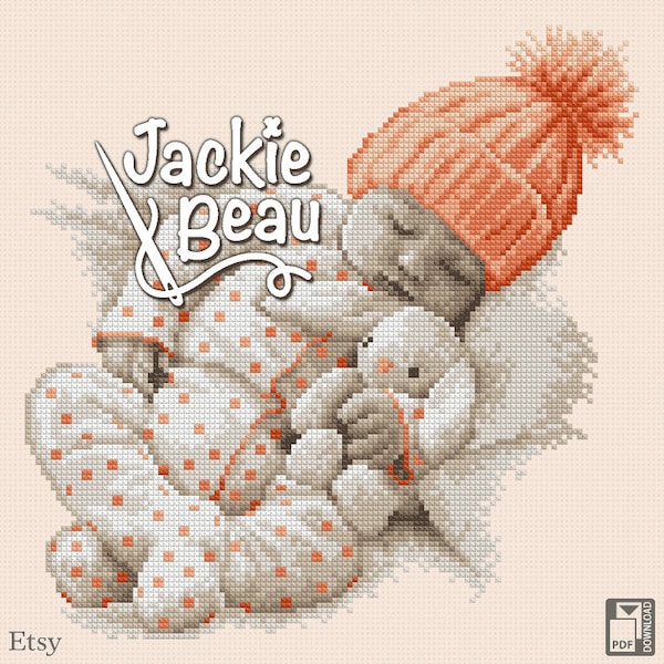 Bébé avec bonnet tricoté - Jackie Beau - Grille point de croix 'Téléchargement PDF © Beau2stitch