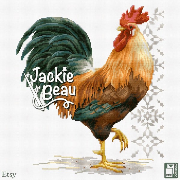 Coq fier - Jackie Beau - Grille de point de croix 'pdf à télécharger © Beau2stitch