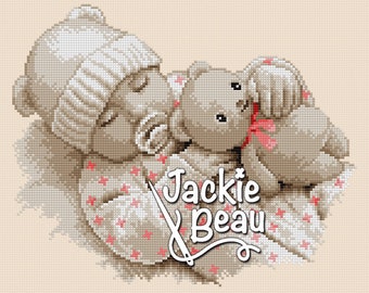 Bebé durmiente II - Jackie Beau - Patrón de punto de cruz Descargar PDF © Beau2stitch