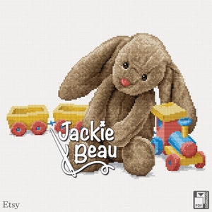 Rabbit and train toys - Jackie Beau cross-stitch pattern pdf-download © Beau2stitch