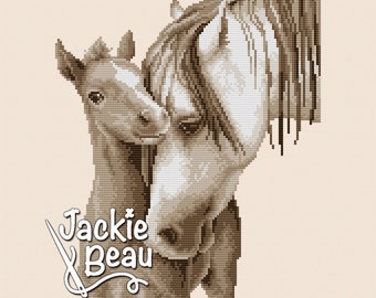 Horse with foal - Jackie Beau cross-stitch pattern PDF-download © Beau2stitch