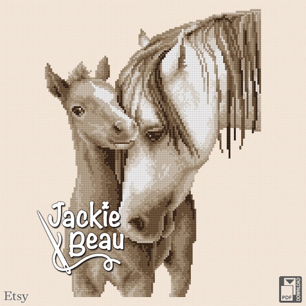 Horse with foal - Jackie Beau cross-stitch pattern PDF-download © Beau2stitch