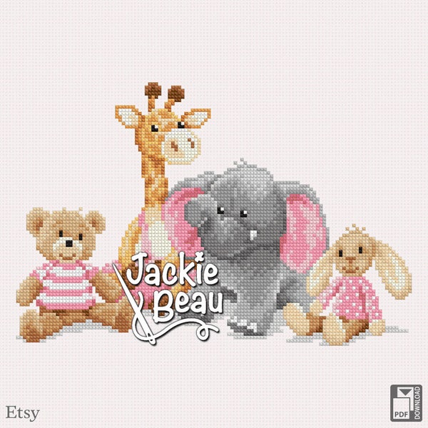 Peluches bébé - Jackie Beau - Grille point de croix pdf à télécharger © Patron de broderie Beau2stitch
