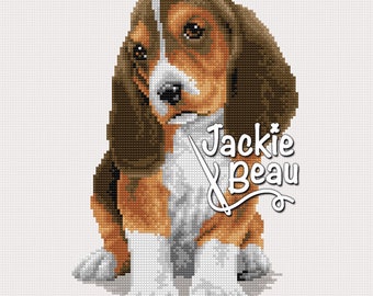 Basset puppy - Jackie Beau - Cross-stitch pattern pdf download © Beau2stitch