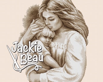 Mother comforts child - Jackie Beau cross-stitch pattern pdf-download © Beau2stitch