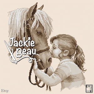 Girl kisses horse - Jackie Beau cross-stitch pattern pdf-download © Beau2stitch