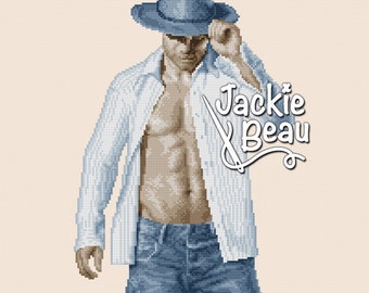 Man with open shirt - Jackie Beau - Cross-stitch pattern pdf-download © Beau2stitch