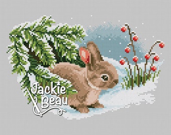 Rabbit in the snow - Jackie Beau - Cross-stitch pattern pdf download © Beau2stitch