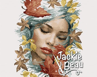 Herfstfee - Jackie Beau - Kruissteek patroon pdf-download © Beau2stitch borduurpatroon