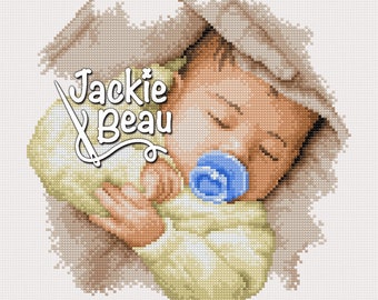 Baby with pacifier - Jackie Beau cross-stitch pattern pdf-download © Beau2stitch