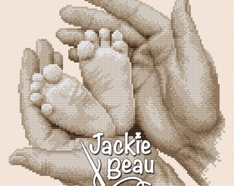 Feet in hands - Jackie Beau cross-stitch pattern pdf-download © Beau2stitch