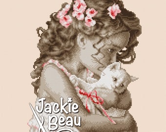 Girl with cat - Jackie Beau cross-stitch pattern pdf-download © Beau2stitch
