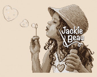 Blowing Soap Bubbles - Jackie Beau cross-stitch pattern pdf-download © Beau2stitch