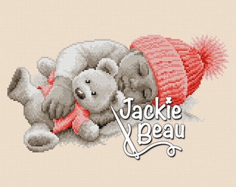 Baby sleep with teddy - Jackie Beau cross-stitch pattern pdf-download © Beau2stitch