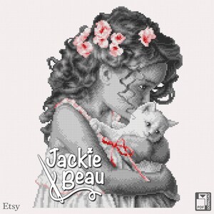 Girl with cat Jackie Beau cross-stitch pattern pdf-download © Beau2stitch image 2