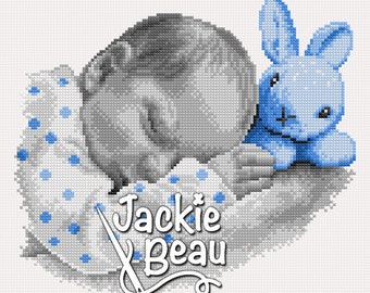 Sleeping with a bunny 2 - Jackie Beau cross-stitch pattern pdf-download © Beau2stitch