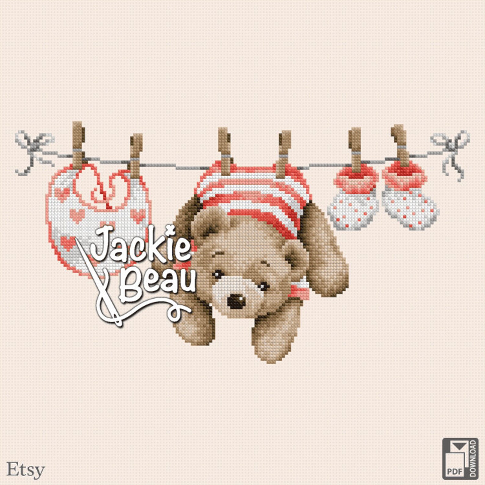 Cross Stitch Pattern the Clothesline by Jackie Beau PDF Etsy UK