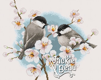 Tits and blossom - Jackie Beau Cross stitch pattern pdf-download © Beau2stitch