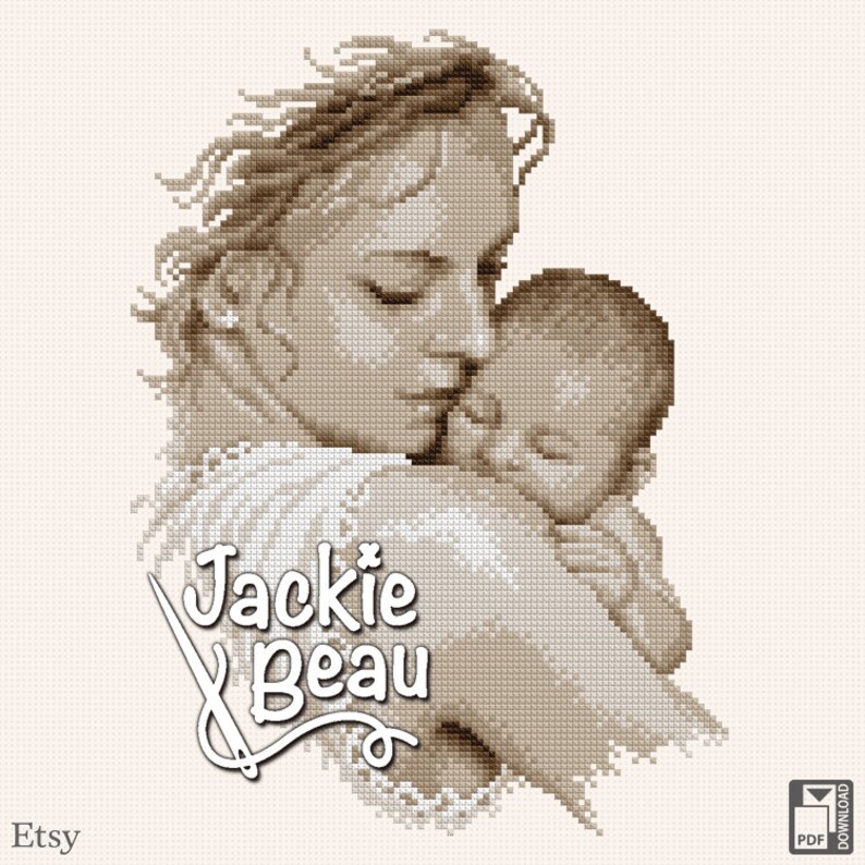 pdf download \u00a9 Beau2stitch embroidery pattern by Jackie Beau Cross stitch pattern Mother with baby