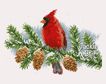 Cardinal bird - Jackie Beau Cross stitch pattern pdf-download © Beau2stitch