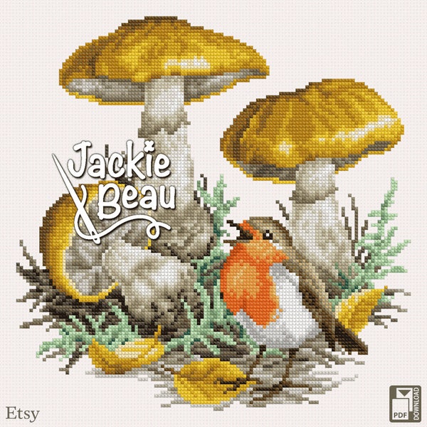 Robin in the fall - Jackie Beau cross-stitch pattern pdf-download © Beau2stitch