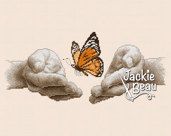 Butterfly from hands - Jackie Beau cross-stitch pattern pdf-download © Beau2stitch