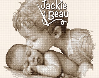 Kiss from big brother - Jackie Beau cross stitch pattern pdf-download © Beau2stitch