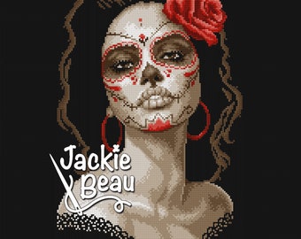 Skull makeup - Jackie Beau cross stitch pattern pdf-download © Beau2stitch