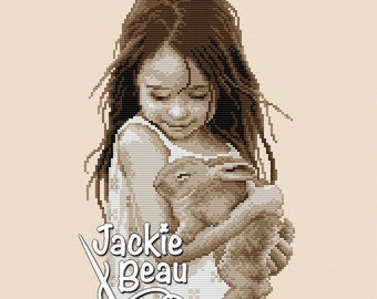 Girl with rabbit - Jackie Beau cross-stitch pattern pdf-download © Beau2stitch