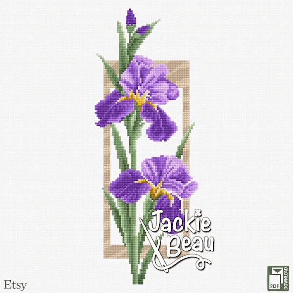 Irises - Jackie Beau cross-stitch pattern pdf-download © Beau2stitch