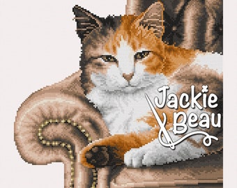 Lazy cat - Jackie Beau cross-stitch pattern pdf-download © Beau2stitch
