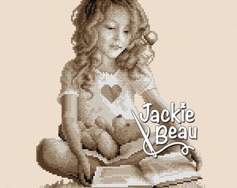 Girl with teddy - Jackie Beau cross-stitch pattern pdf-download © Beau2stitch