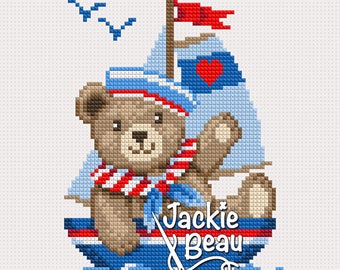 Teddy marinaio - Jackie Beau - Scarica lo schema punto croce in PDF © Beau2stitch pattern