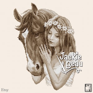 Girl with horse - Jackie Beau cross-stitch pattern pdf-download © Beau2stitch