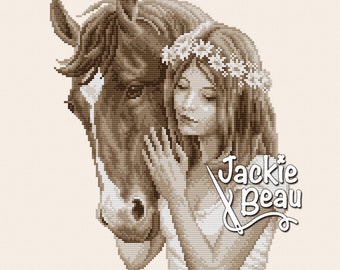 Girl with horse - Jackie Beau cross-stitch pattern pdf-download © Beau2stitch