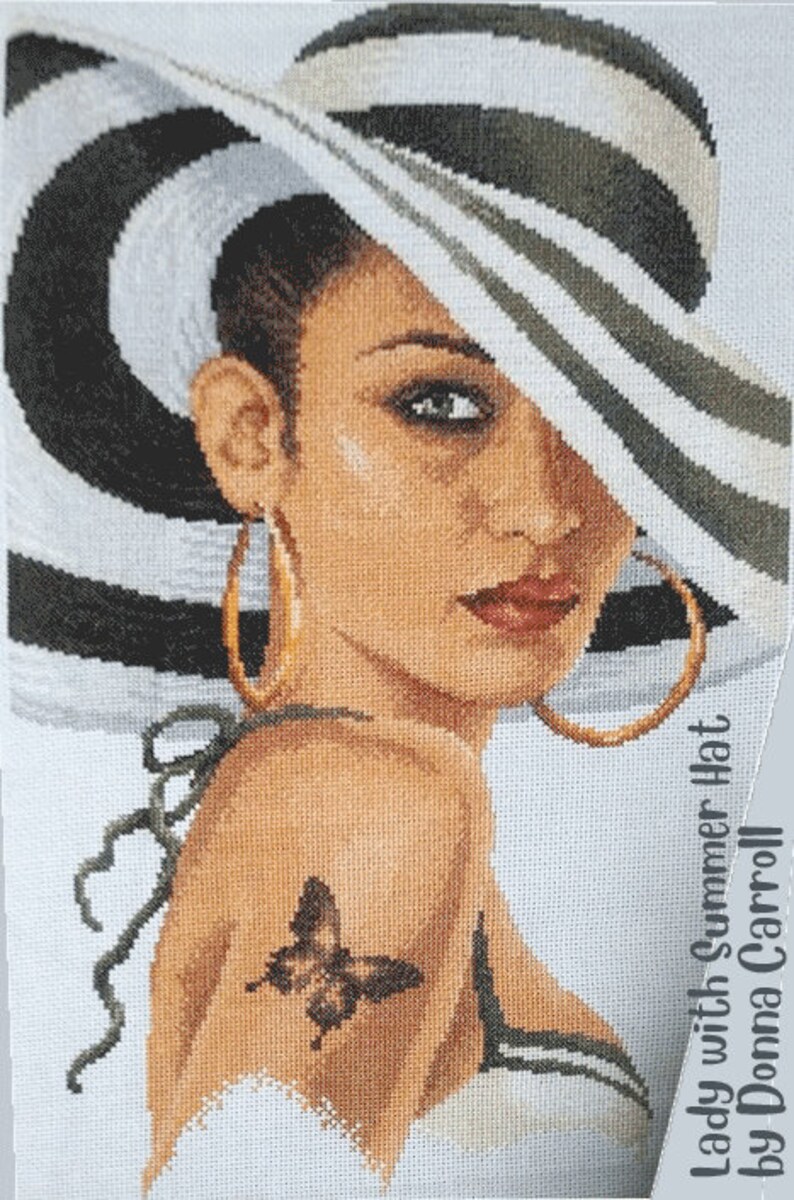 Cross Stitch Pattern Lady with Summer Hat by Jackie Beau Etsy